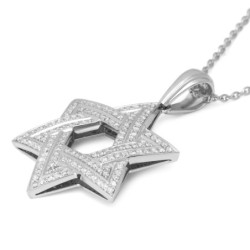 14K White Gold Star of David Pendant with Two Diamond Rows