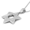 14K White Gold Star of David Pendant with Two Diamond Rows