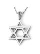 14K White Gold Star of David Pendant with Two Diamond Rows