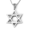 14K White Gold Star of David Pendant with Two Diamond Rows