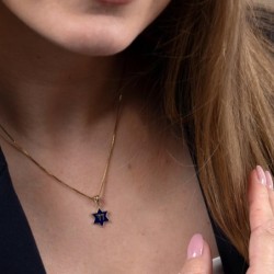 14K Gold and Blue Enamel Chai and Star of David Pendant Necklace