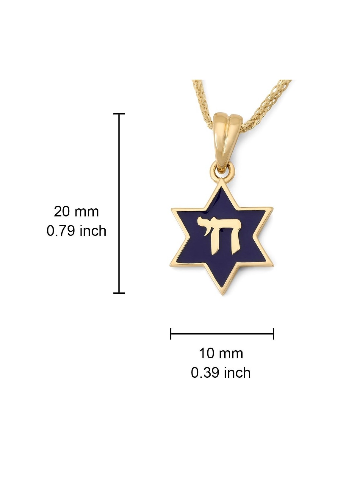 14K Gold and Blue Enamel Chai and Star of David Pendant Necklace