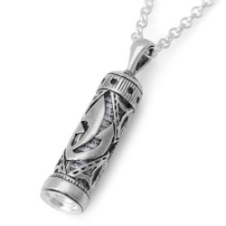 925 Sterling Silver Mezuzah Necklace with Shin