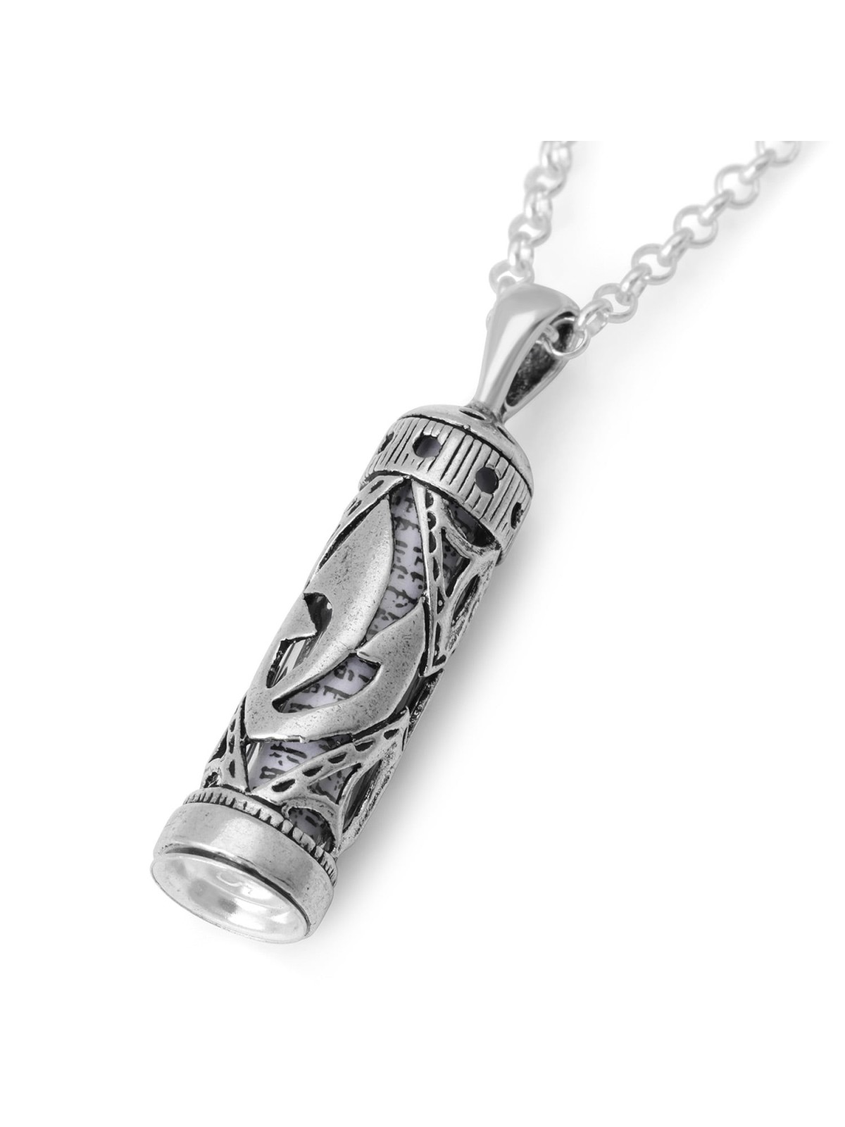 925 Sterling Silver Mezuzah Necklace with Shin