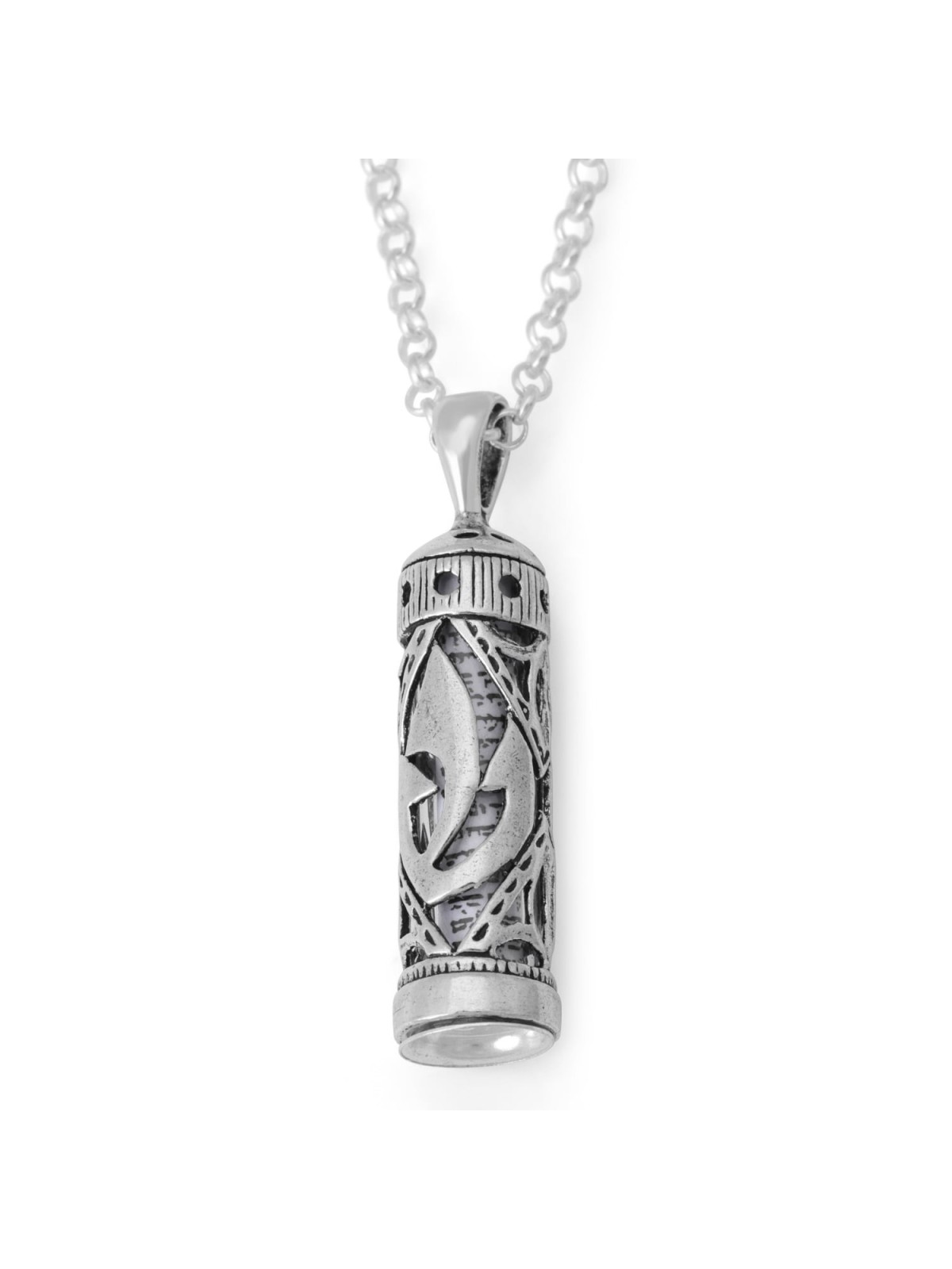 925 Sterling Silver Mezuzah Necklace with Shin