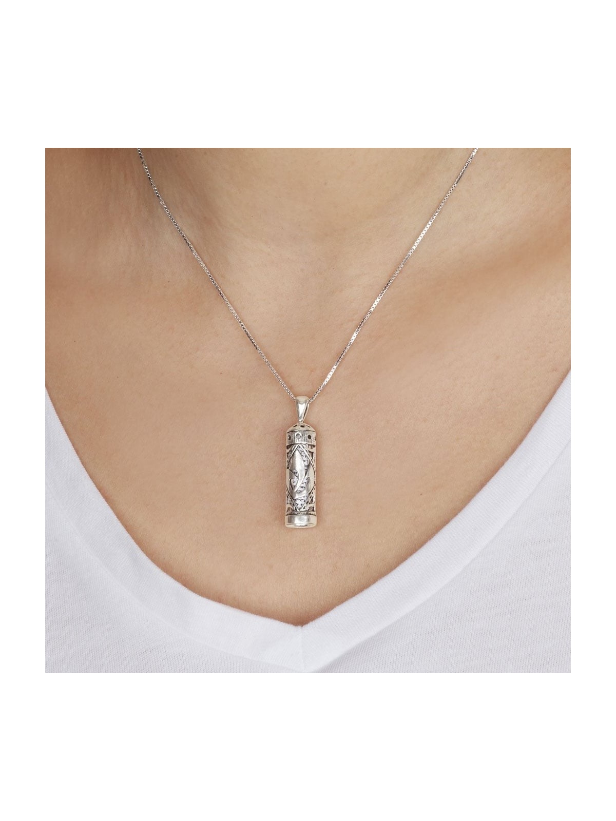 925 Sterling Silver Mezuzah Necklace with Shin