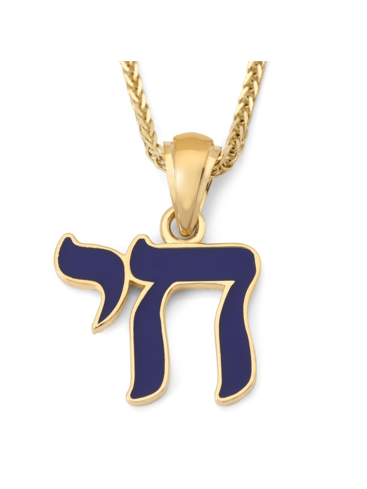 14K Gold & Blue Enamel Chai Pendant Necklace for Women