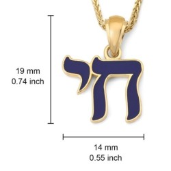 14K Gold & Blue Enamel Chai Pendant Necklace for Women