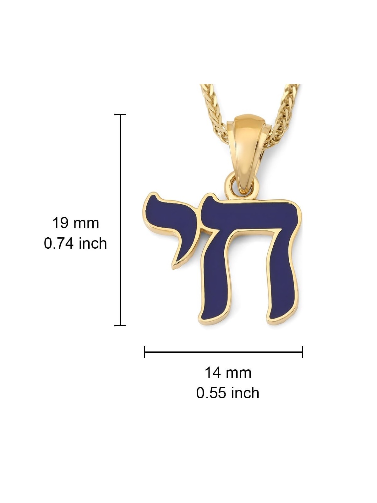 14K Gold & Blue Enamel Chai Pendant Necklace for Women