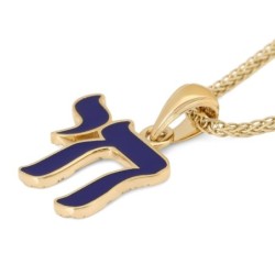 14K Gold & Blue Enamel Chai Pendant Necklace for Women