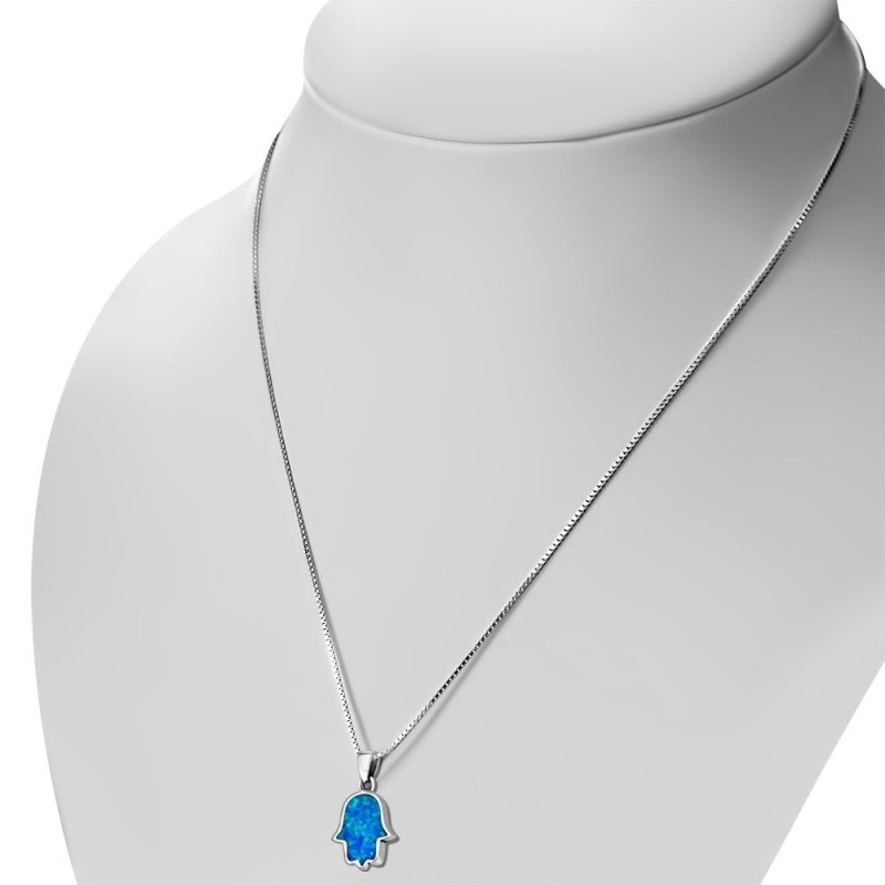 925 Sterling Silver & Opal Stone Hamsa Necklace