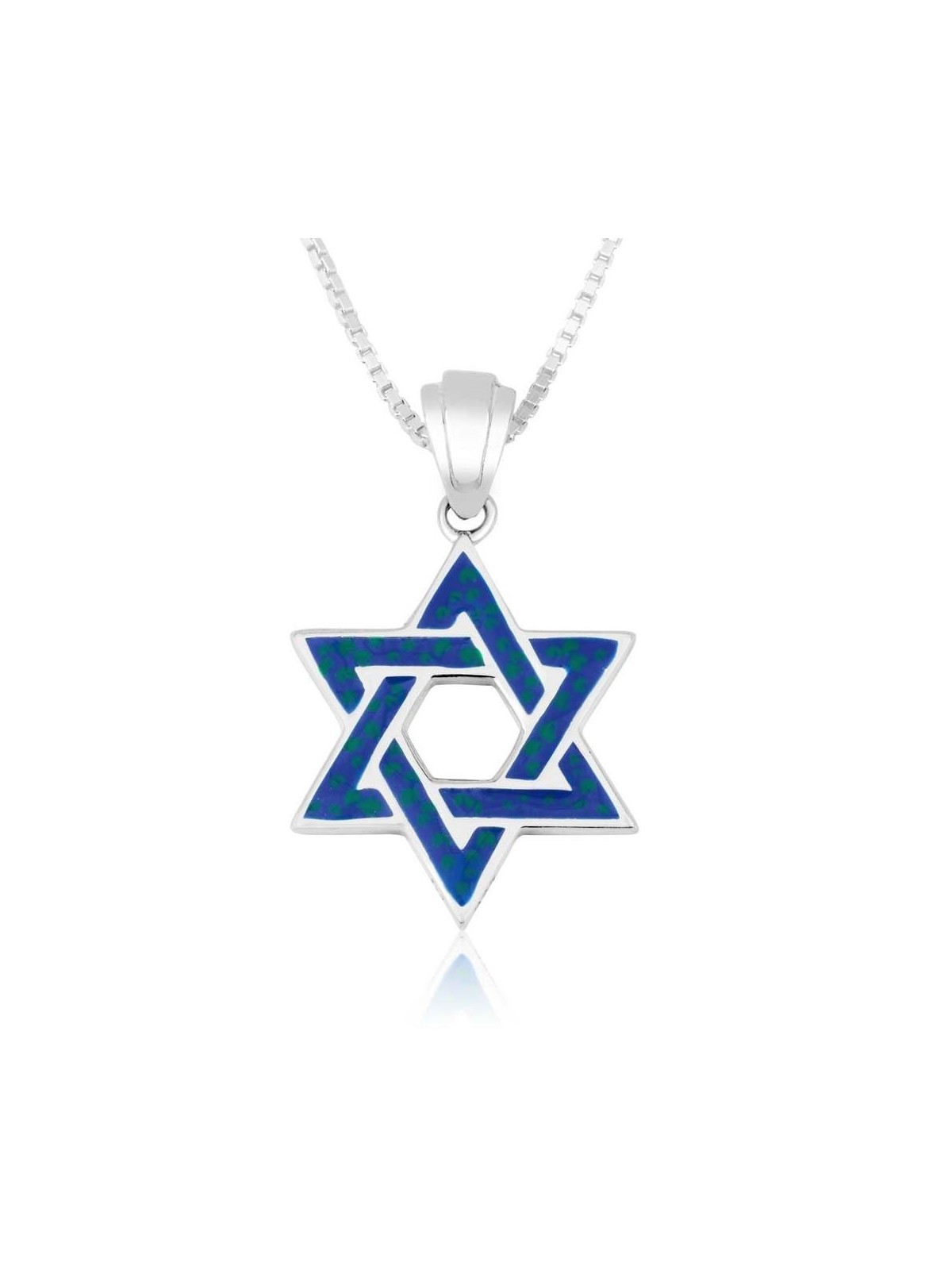 Silver Star of David Interlocked Necklace with Blue Enamel