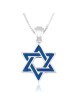Silver Star of David Interlocked Necklace with Blue Enamel