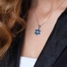 Silver Star of David Interlocked Necklace with Blue Enamel