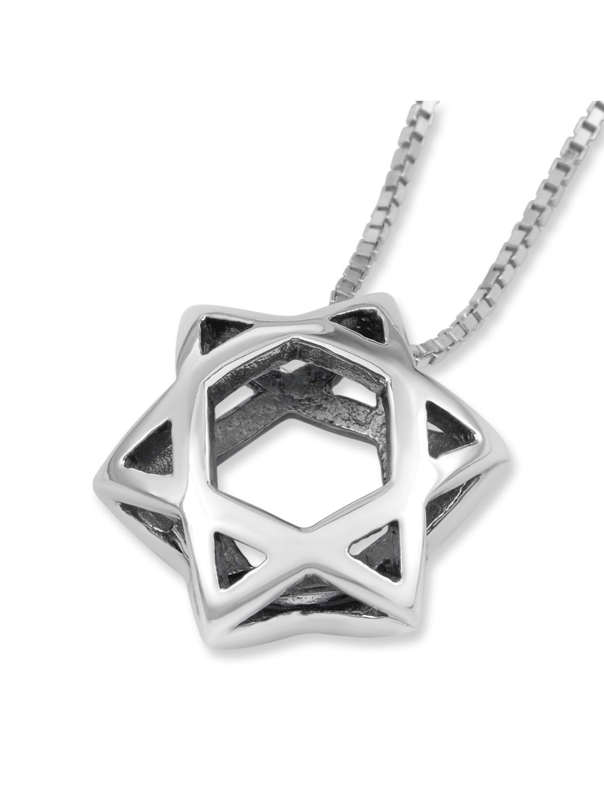 Sterling Silver Double Dome Star of David Pendant Necklace