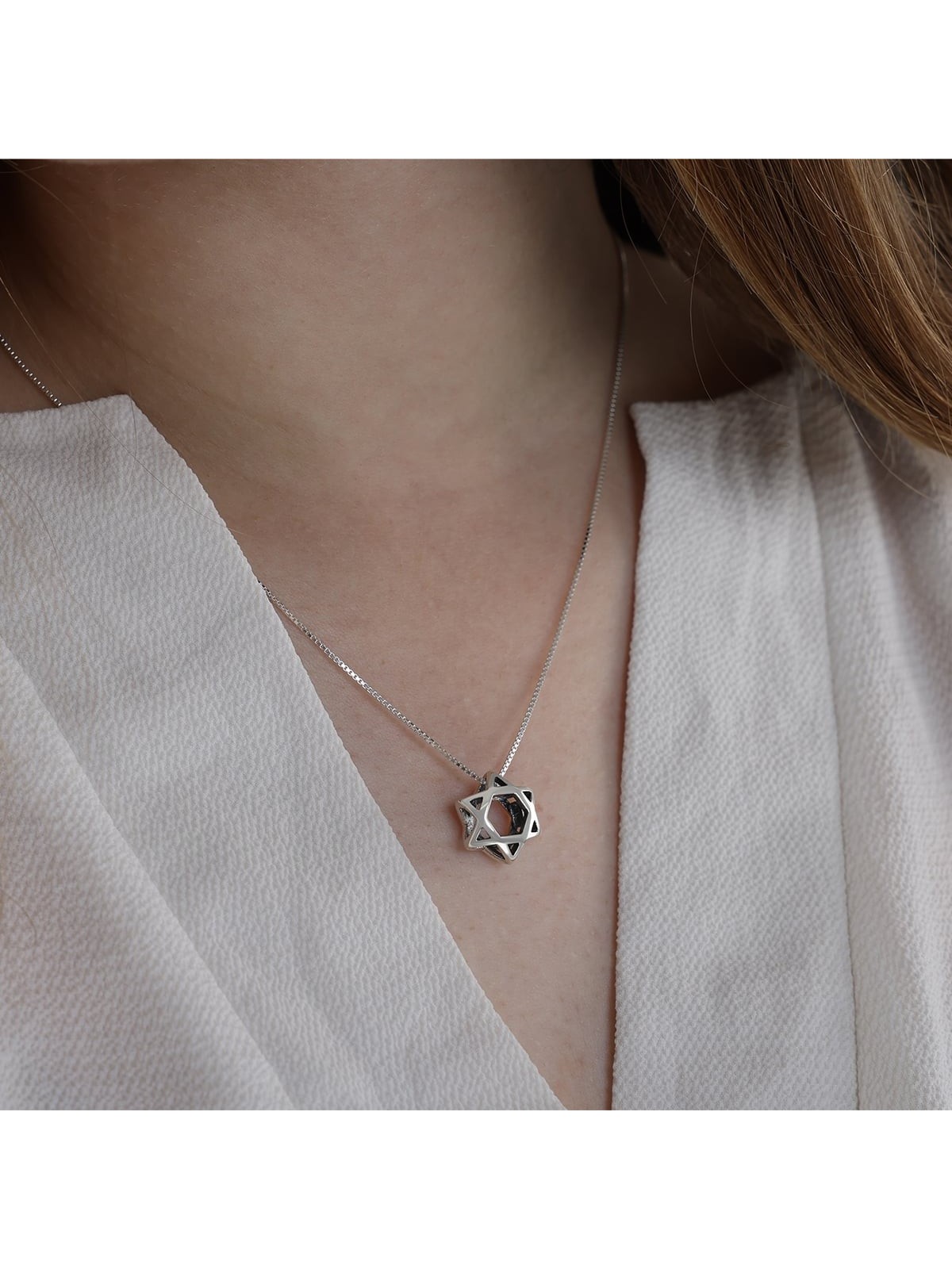 Sterling Silver Double Dome Star of David Pendant Necklace