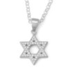 Designer 925 Sterling Silver Star of David Pendant Necklace With Zirco