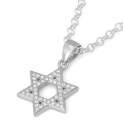 Designer 925 Sterling Silver Star of David Pendant Necklace With Zirco