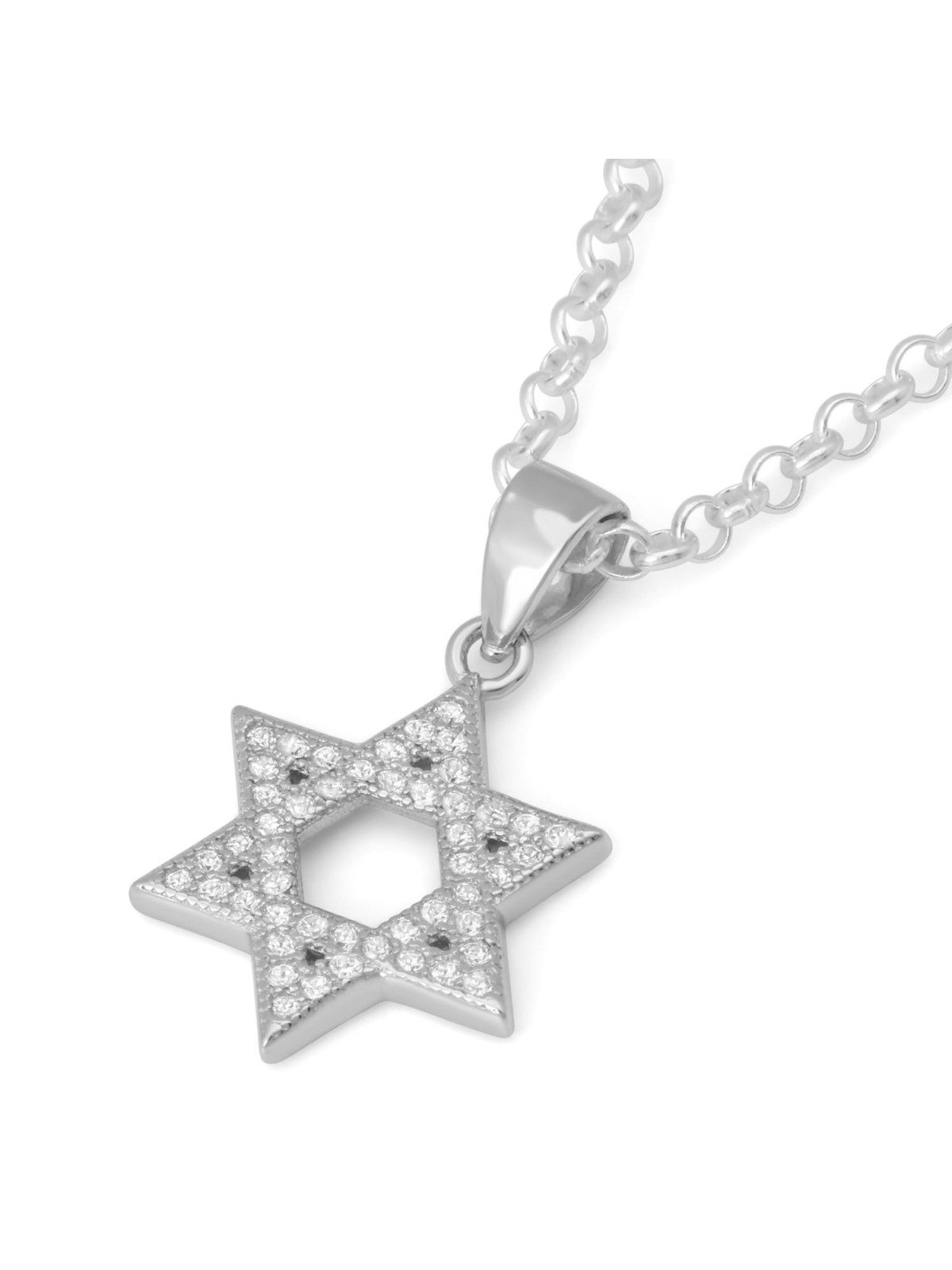 Designer 925 Sterling Silver Star of David Pendant Necklace With Zirco