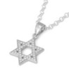 Designer 925 Sterling Silver Star of David Pendant Necklace With Zirco