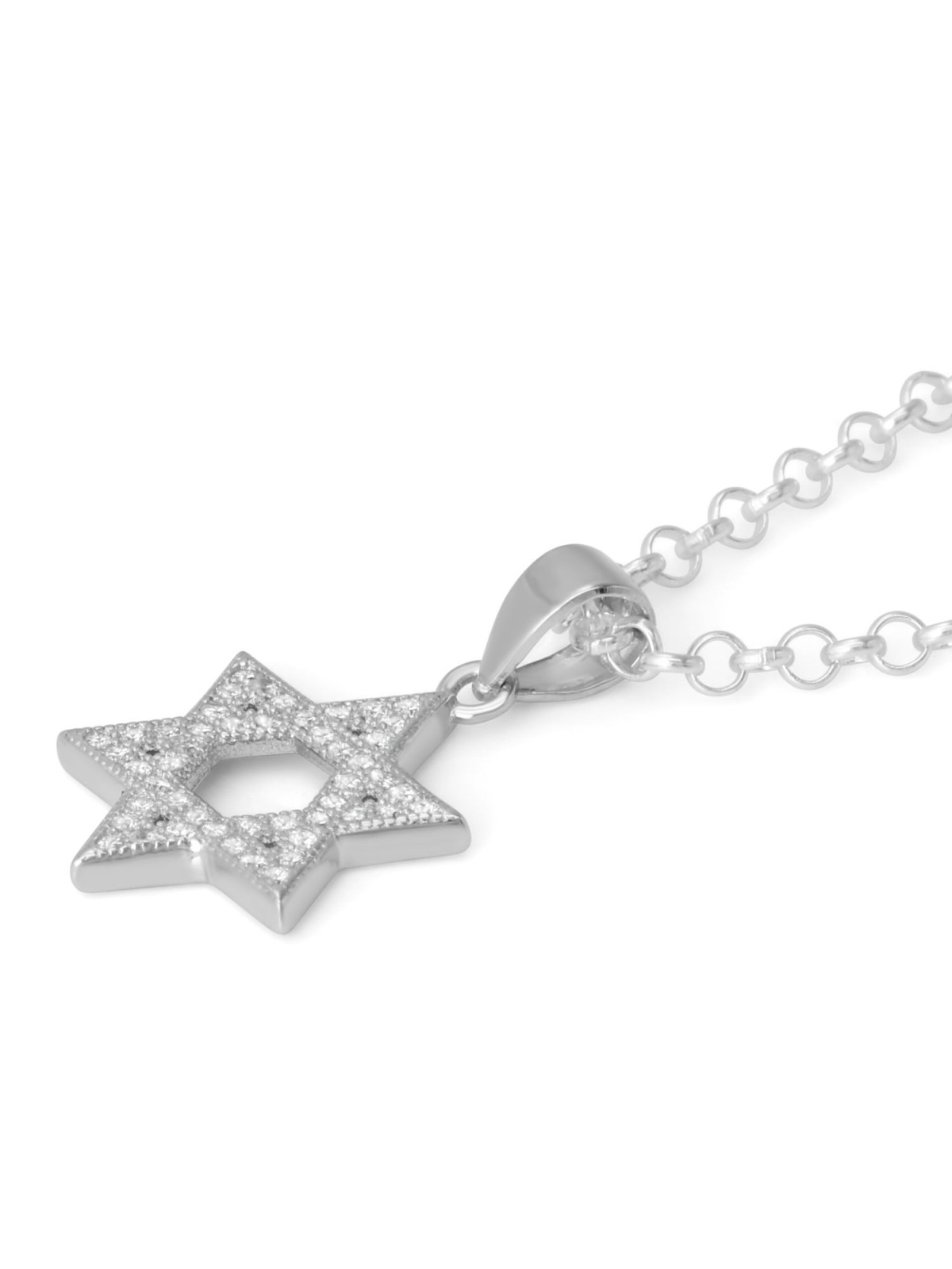 Designer 925 Sterling Silver Star of David Pendant Necklace With Zirco