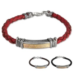 Shema Yisrael: Leather, Gold and Silver Unisex Kabbalah Bracelet - Deu