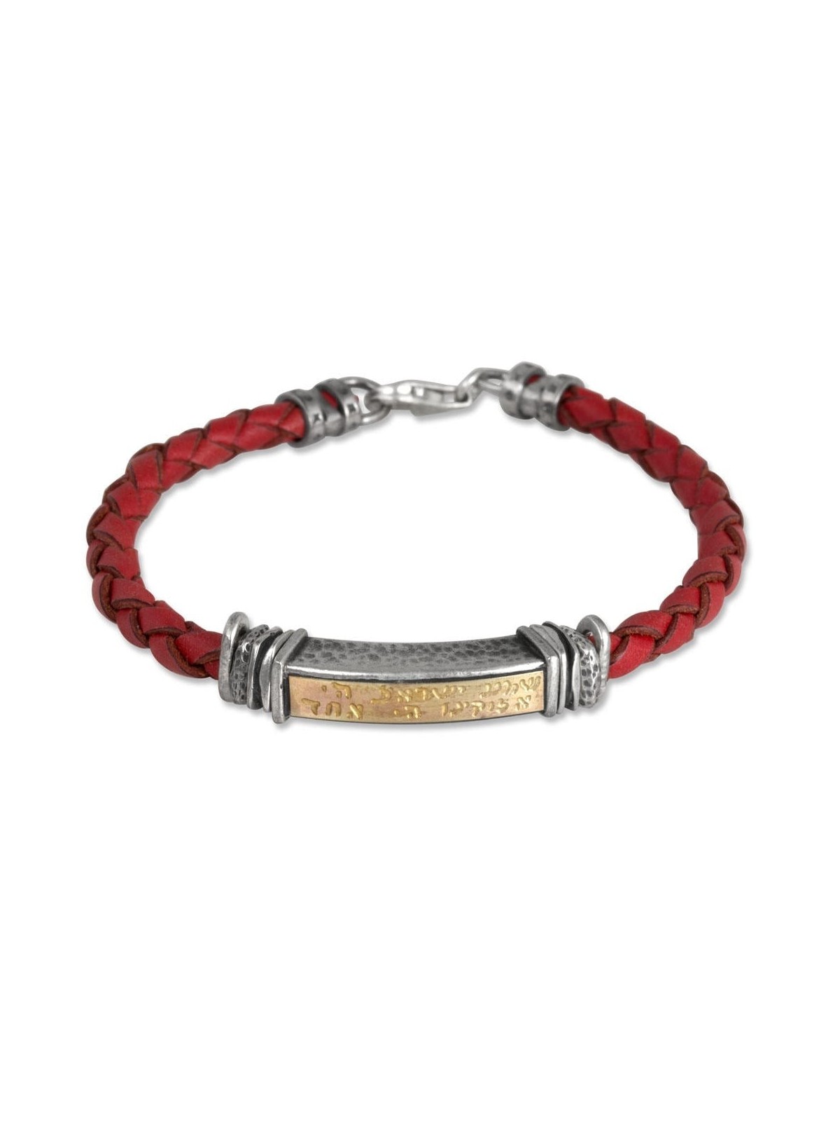 Shema Yisrael: Leather, Gold and Silver Unisex Kabbalah Bracelet - Deu