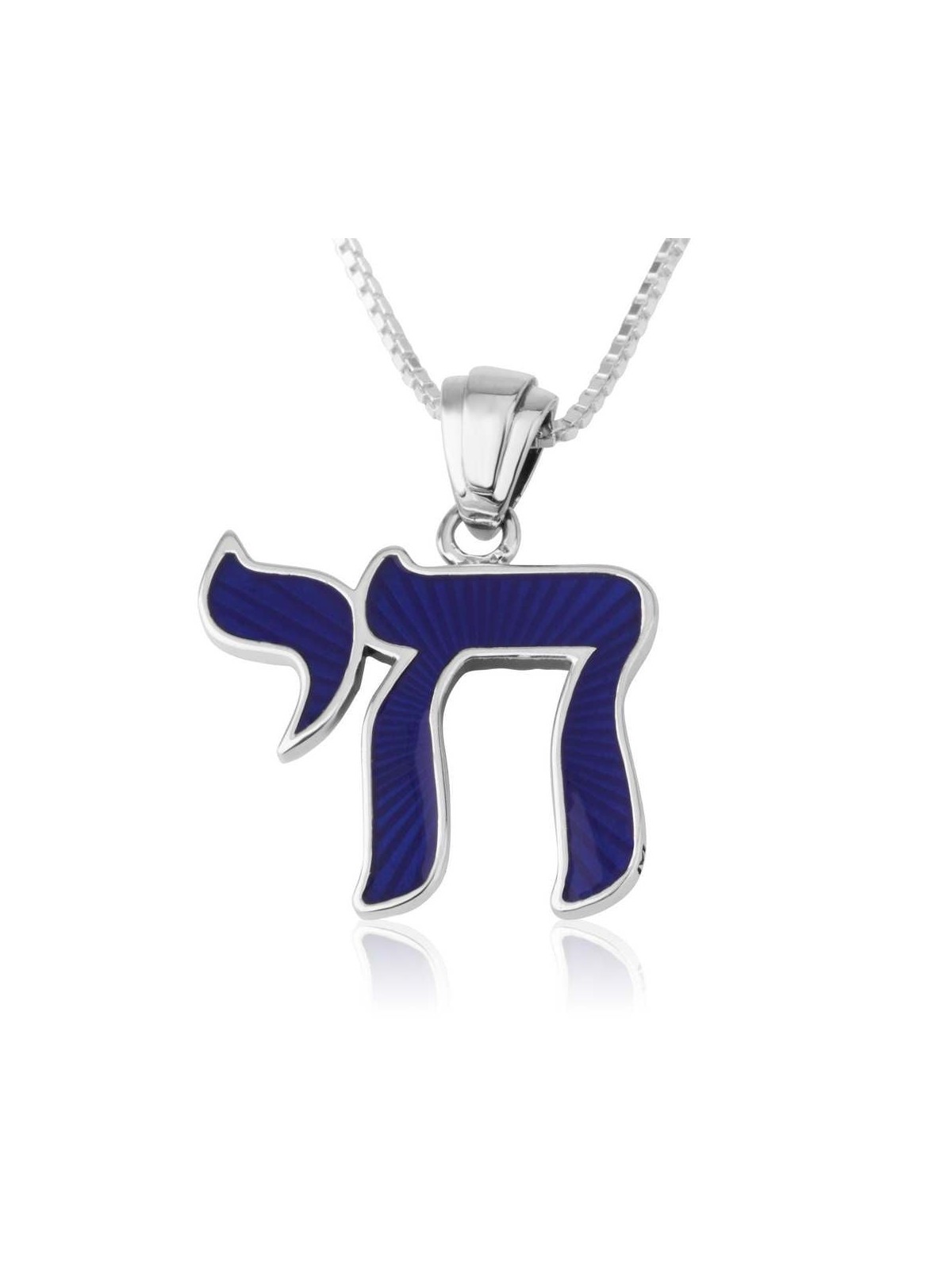 Sterling Silver Blue Enamel Chai Pendant Necklace
