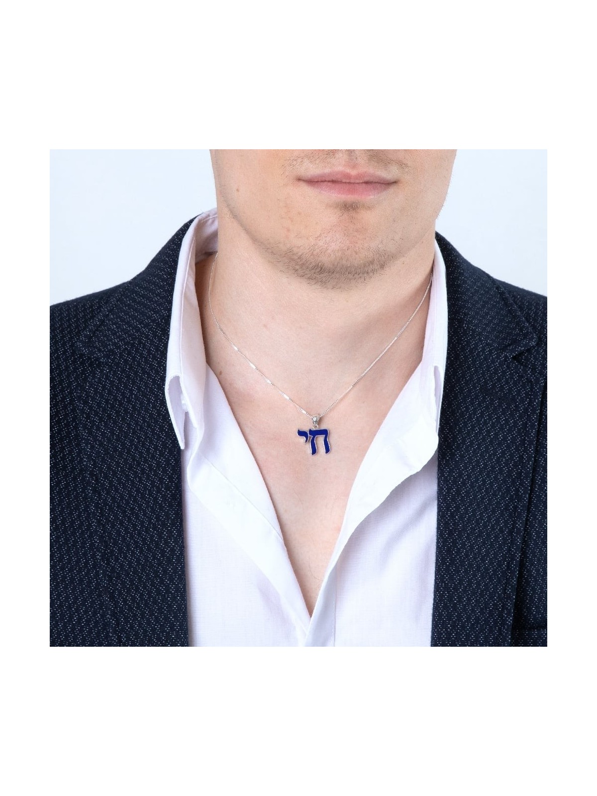 Sterling Silver Blue Enamel Chai Pendant Necklace