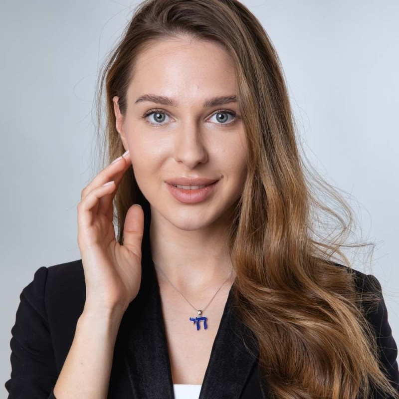 Sterling Silver Blue Enamel Chai Pendant Necklace
