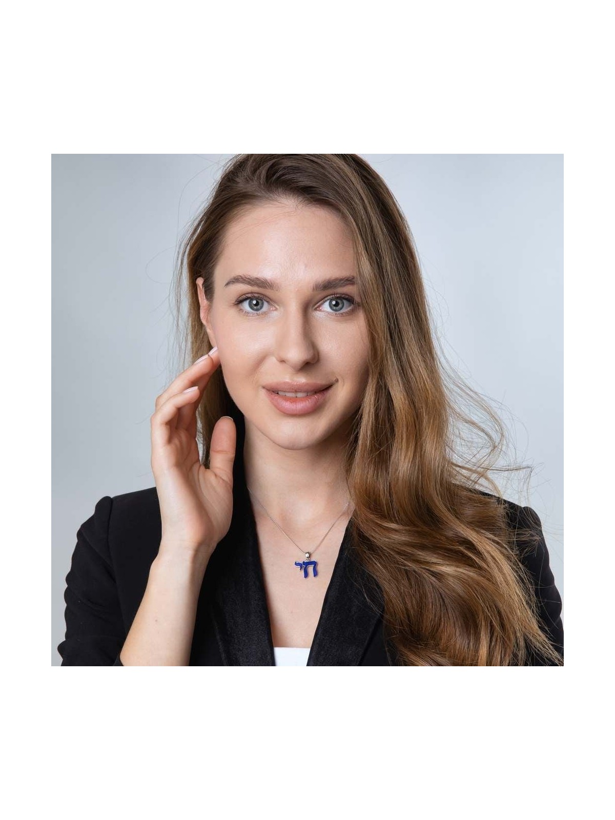 Sterling Silver Blue Enamel Chai Pendant Necklace