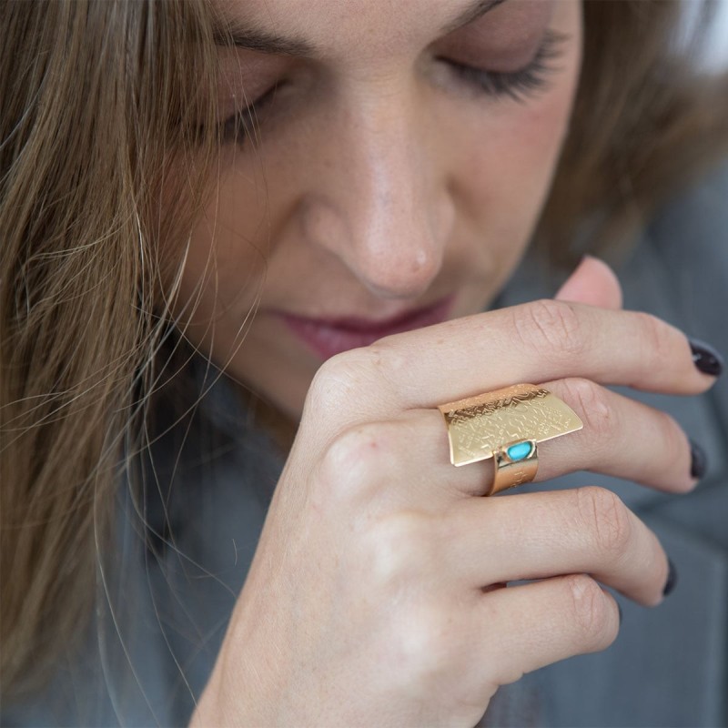 18K Gold-Plated and Turquoise Stone Adjustable Ring - Traveler's Psalm