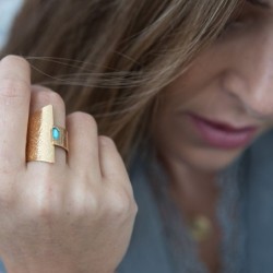 18K Gold-Plated and Turquoise Stone Adjustable Ring - Traveler's Psalm