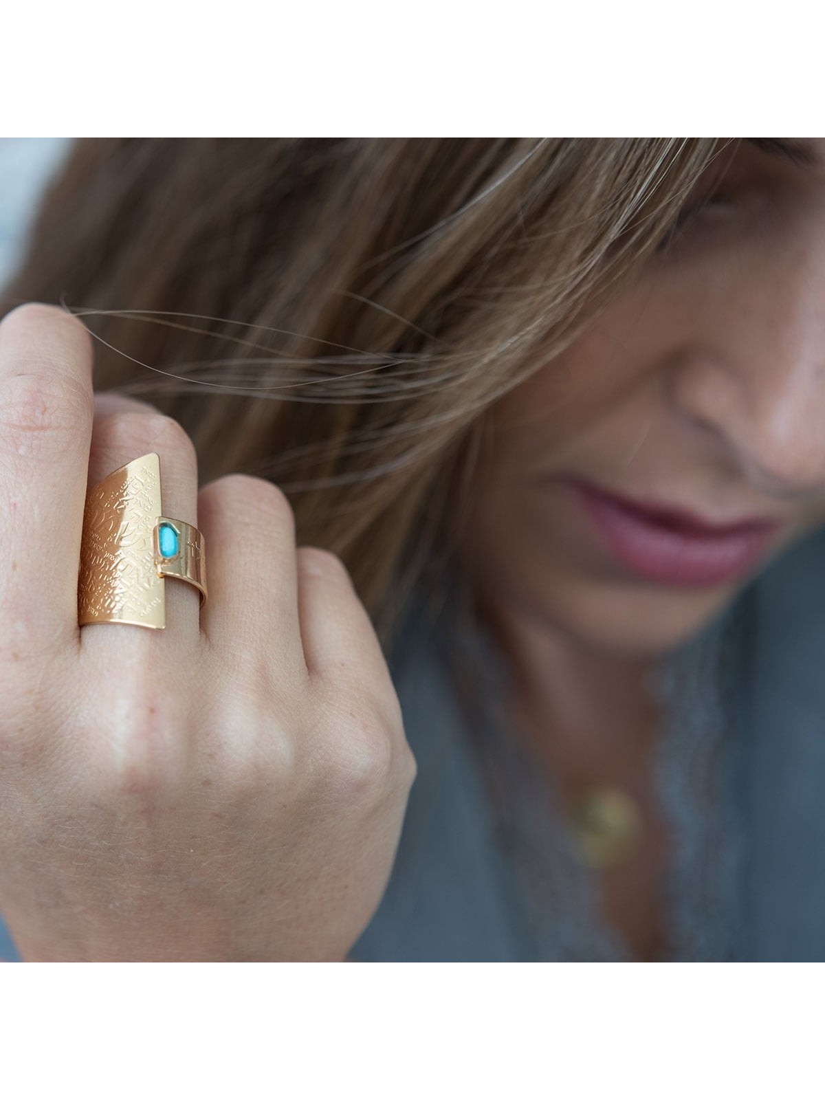 18K Gold-Plated and Turquoise Stone Adjustable Ring - Traveler's Psalm