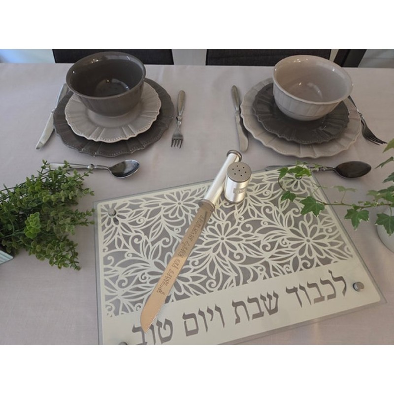 Dorit Judaica Tempered Glass ChallahCandlestick Tr... | Challah Boards