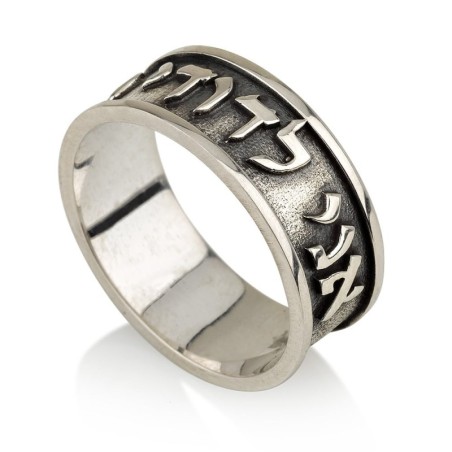 Blackened Sterling Silver Ring with Polished Ani Ledodi and Borders -