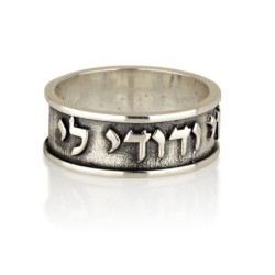Blackened Sterling Silver Ring with Polished Ani Ledodi and Borders -