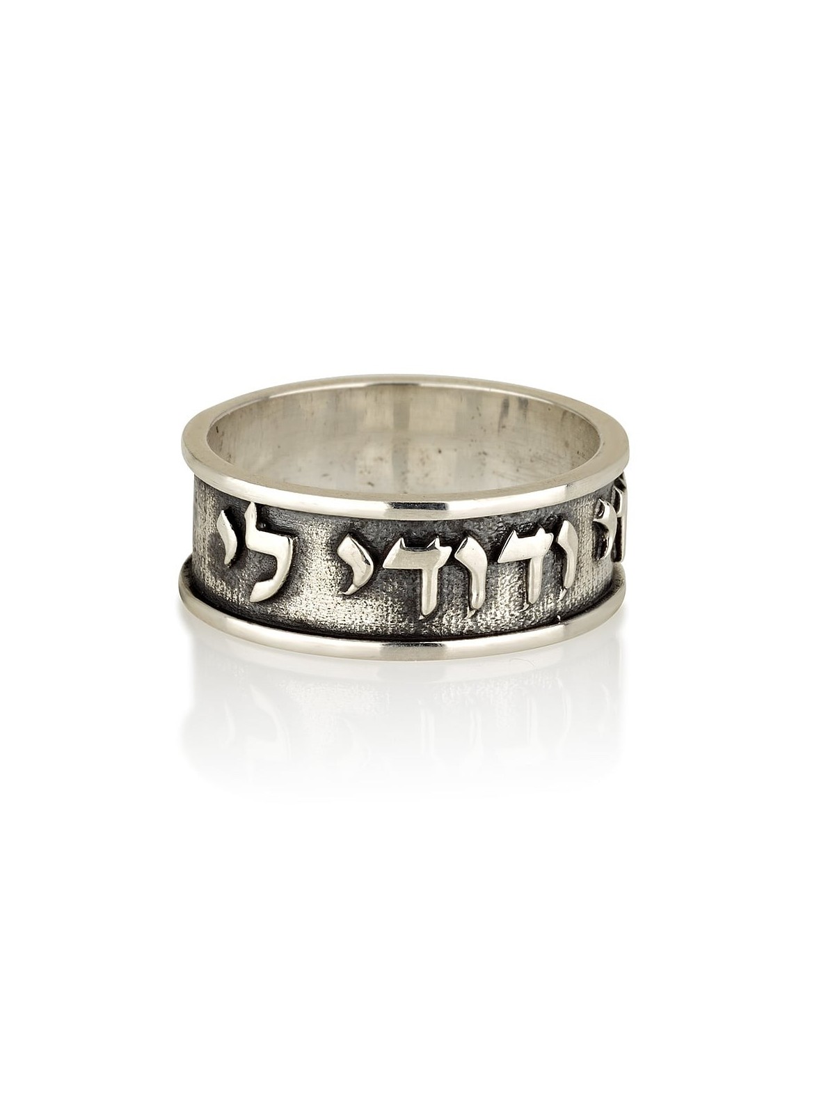 Blackened Sterling Silver Ring with Polished Ani Ledodi and Borders -
