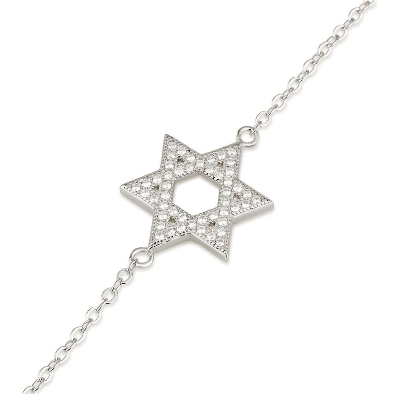 925 Sterling Silver Star of David Bracelet with Zircon Stones