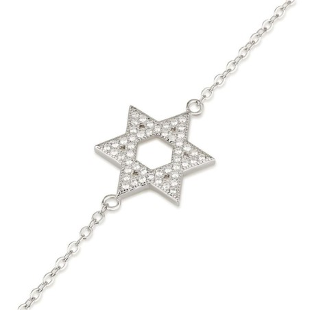 925 Sterling Silver Star of David Bracelet with Zircon Stones