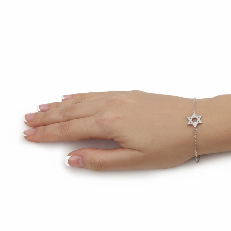 925 Sterling Silver Star of David Bracelet with Zircon Stones