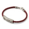 Engraved Traveler's Prayer on Red Braided Leather Band, Gold and Silve