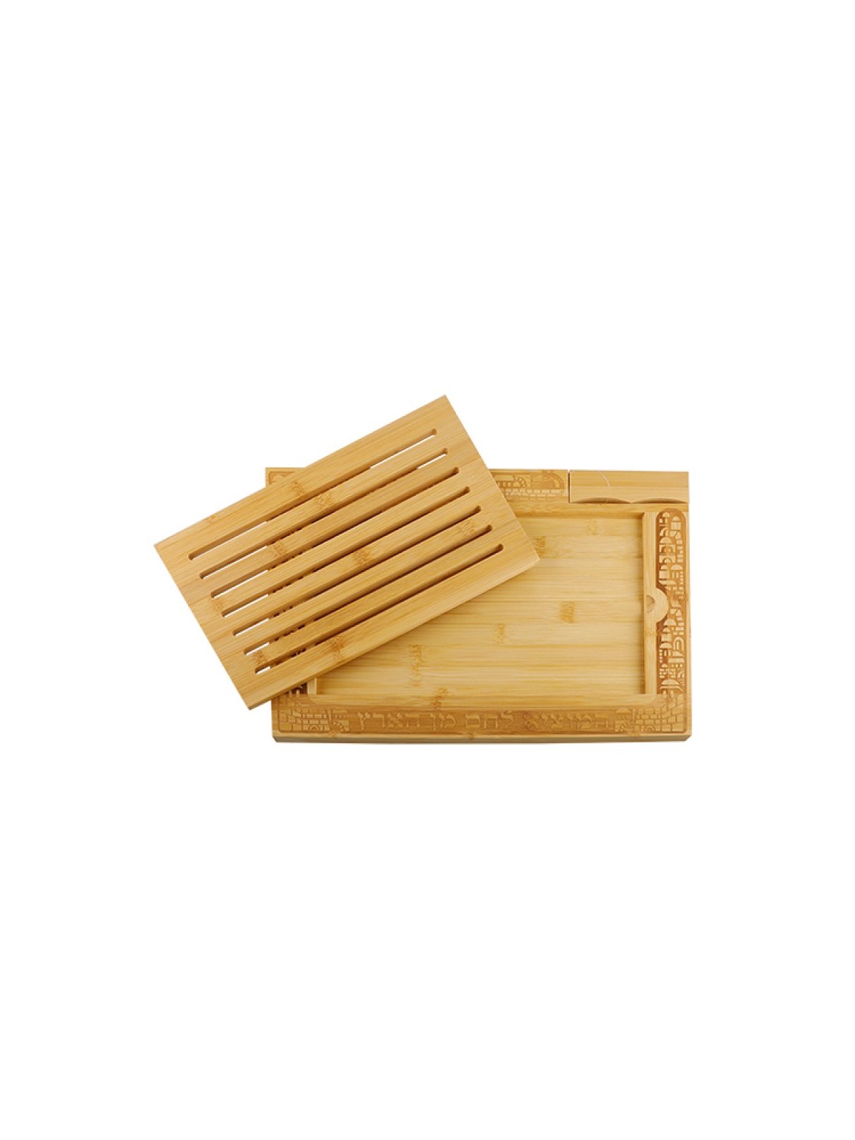 Bamboo Wood Challah Board with Crumb Catcher Jerus... | Challah Boards