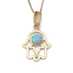 14K Gold and Opal Hamsa Pendant Necklace
