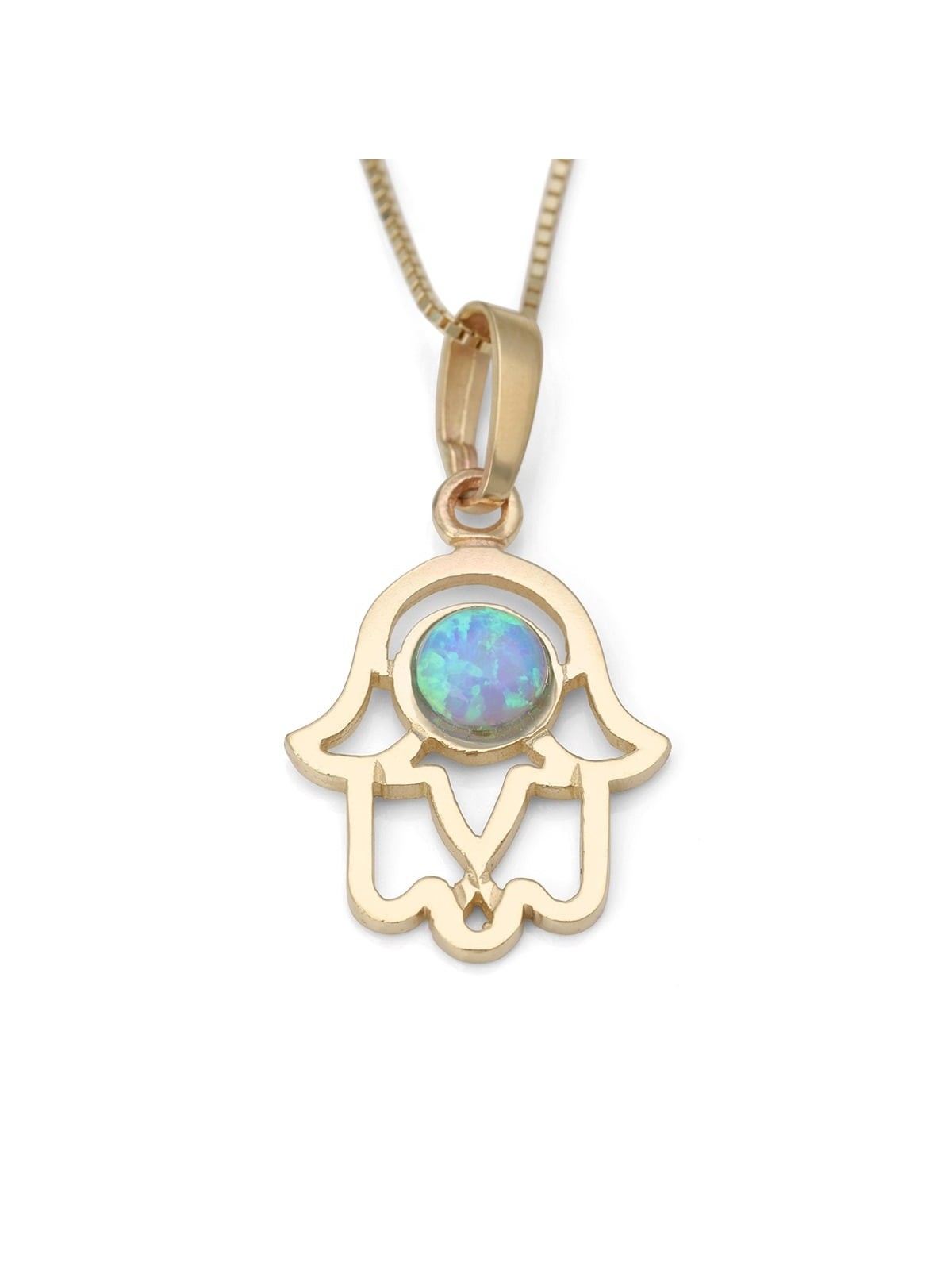 14K Gold and Opal Hamsa Pendant Necklace
