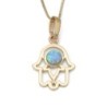 14K Gold and Opal Hamsa Pendant Necklace
