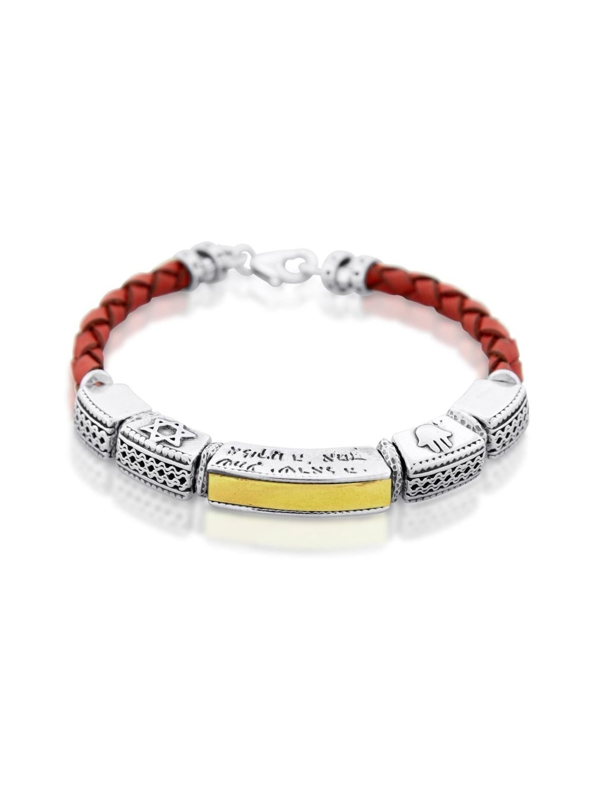 Shema Yisrael: Leather, Gold and Silver Unisex Bracelet with Star of D