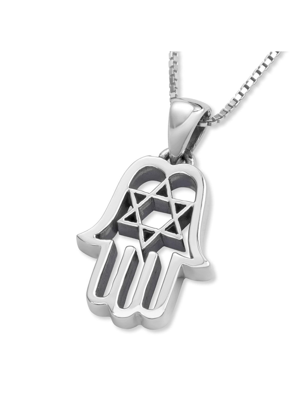 Sterling Silver Hamsa Necklace With Star of David