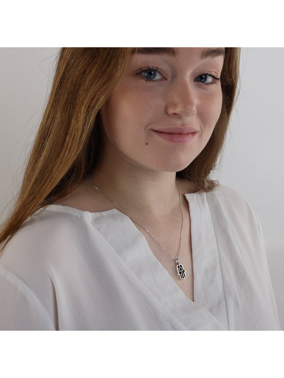 Sterling Silver Hamsa Necklace With Star of David