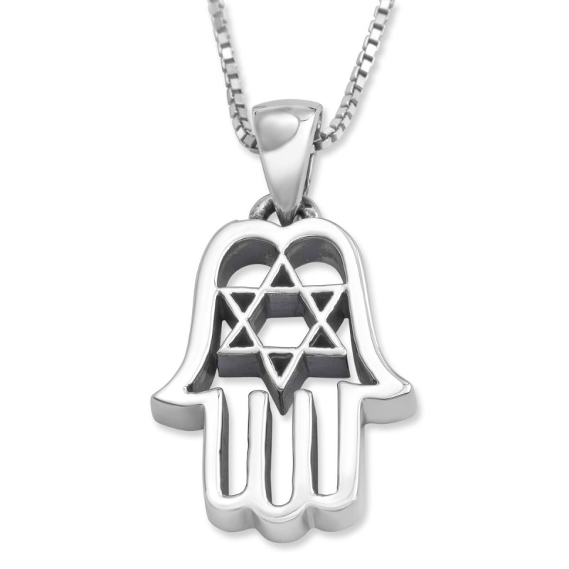 Sterling Silver Hamsa Necklace With Star of David